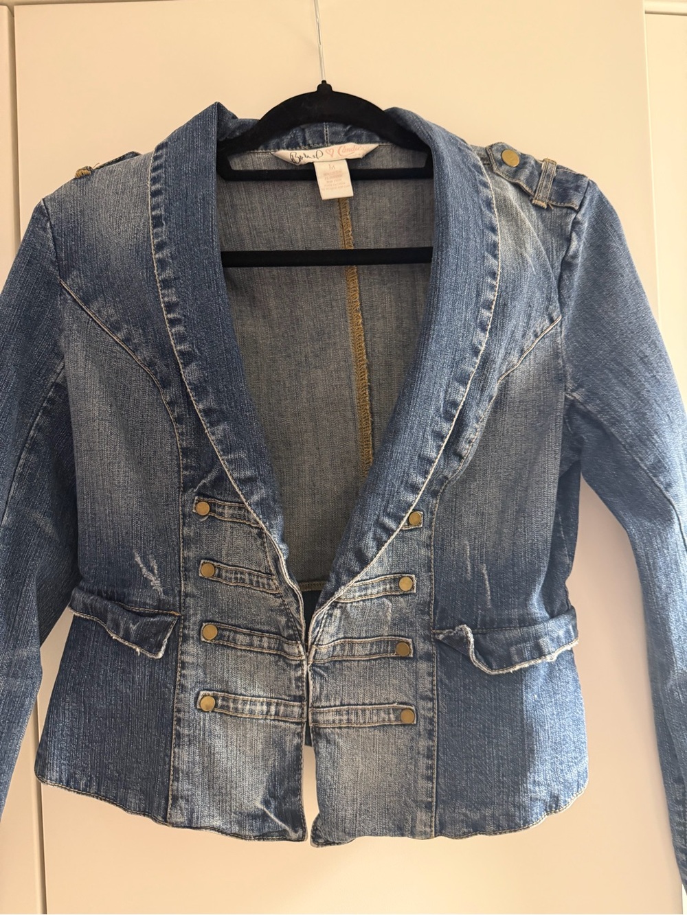 Candie's Distressed Blue Denim Military-Style Jacket
